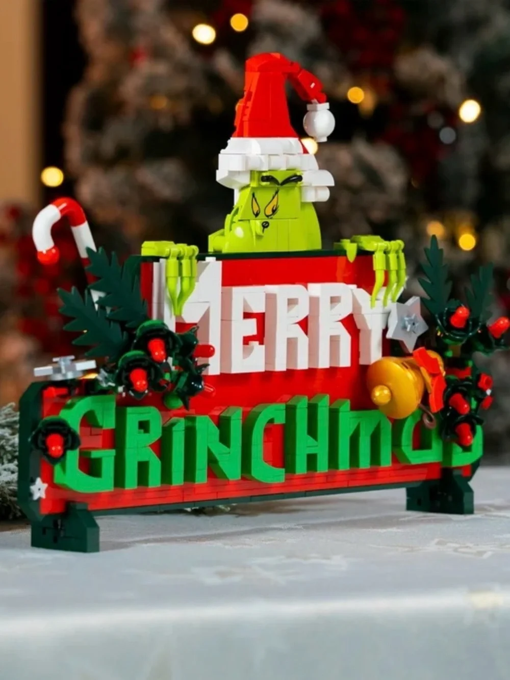 Brickcraft The Grinch Merry Grinchmas Sign Brick Building Kit Christmas Holiday